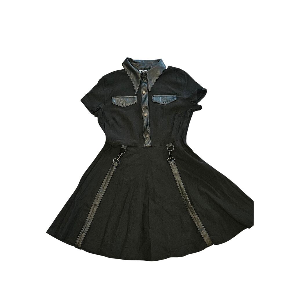 Killstar Menace Collar Black mini Dress faux leather medium cosmic Katy goth